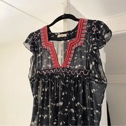 Ulla Johnson Anosha Floral Silk Georgette Blouse in Midnight Size 2 Retail $357