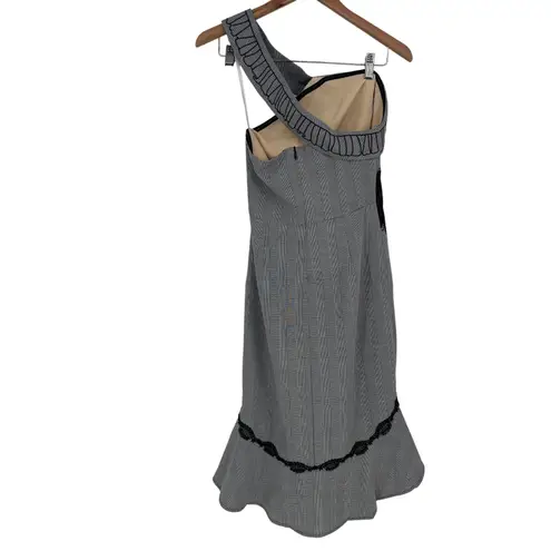 Foxiedox One Shoulder Plaid Ruffle Dress Black White Size 4