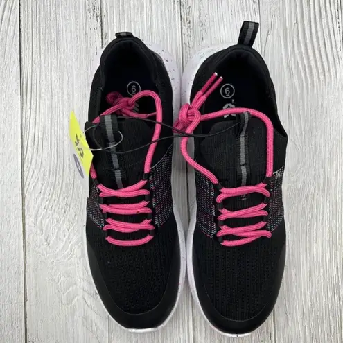 All In Motion Athletic Sneakers Black Mesh Breathable Running Shoes Pink Laces Size 6 - Image 2