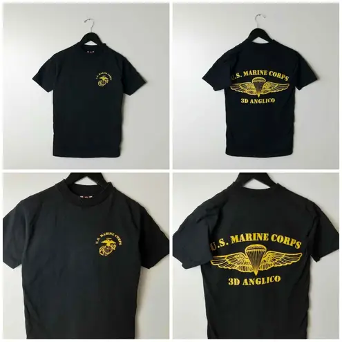 Vintage USMC Military Graphic Tee XS Black 90s 3D Anglico USA Adult Unisex