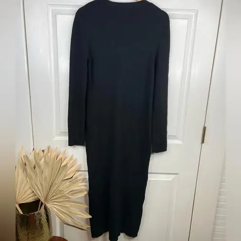 Caslon Women's Long Black Ribbed V-Neck Cardigan Midi Sweater Dress Size S