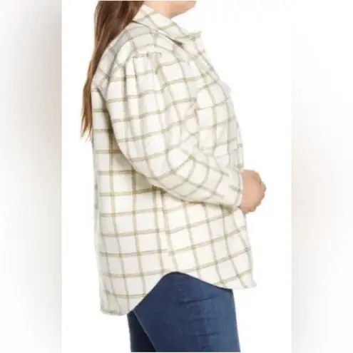 Treasure & Bond NWT$129 Treasure Bond Womens Plaid Puff Sleeve Shirt Jacket Ivory Carsonpane XL