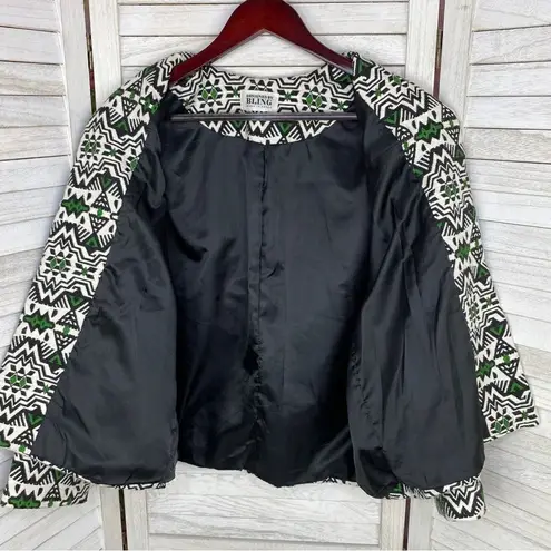 Designed by BLING Aztec Print Dobby Weave Boho Jacket Green White Black Small