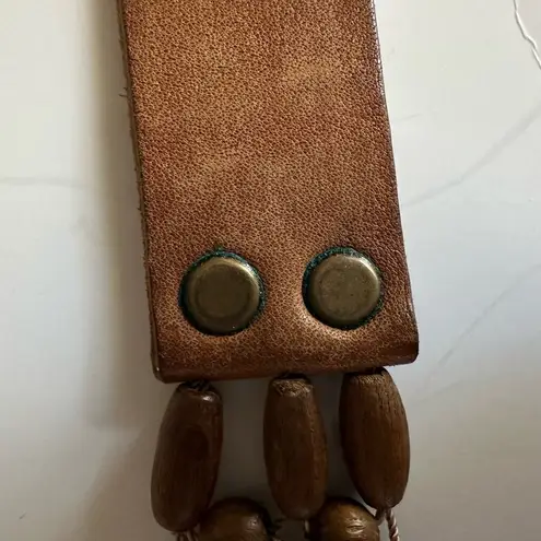 Wood Beaded Belt Leather Women’s size S/M 1970s / 1980s retro vibes