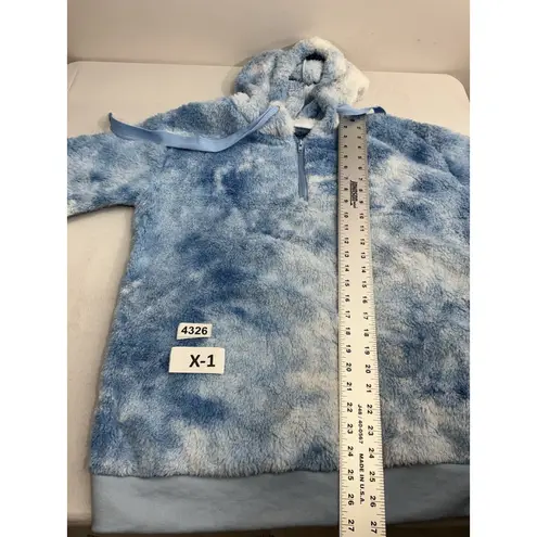 Womans Hoodie Large Blue White 1/4 Zip Fluffy Pullover