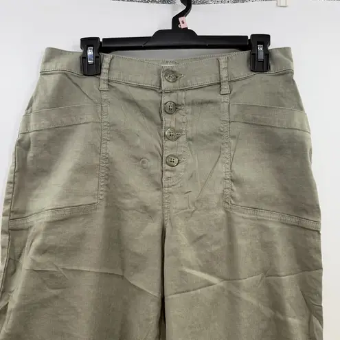 Evereve Joelle Stretch Linen Cropped Wide Leg pants women's 30 button fly Olive