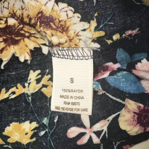BAILEY + CHLOE BLACK PINK BLUE YELLOW FLORAL CHIC TOP SMALL