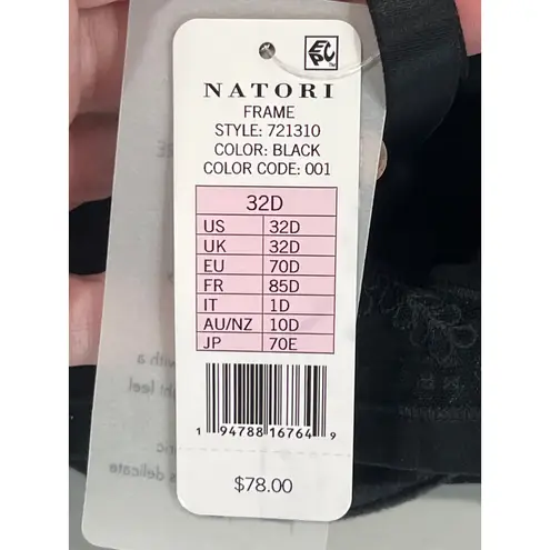 Natori Frame Black Bra Size 32D Style 723310 Contour Underwire Intricate Lace