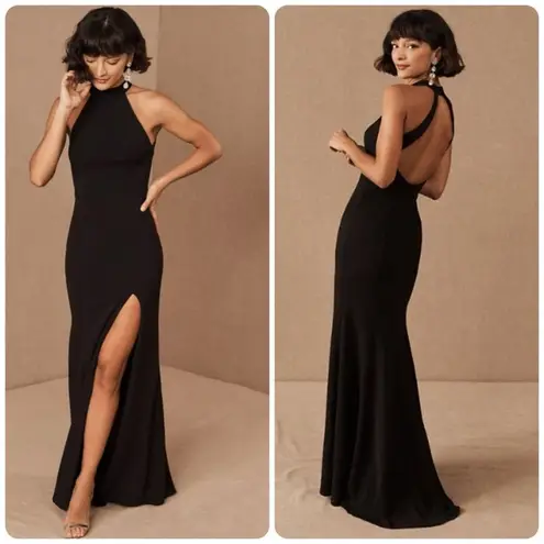 BHLDN Lennox Dress Size 16 Navy Bridesmaid Wedding Halter Side Slit Crepe Gown