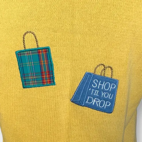 Vintage 90s Mandal Bay Yellow Knit Sweater Vest Shopping Bag Appliqués Large