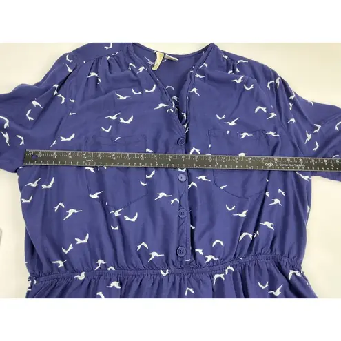 Mimi Chica  Navy Bird Print Dress V Neck Roll Tab Sleeve 2X‎ Plus Size thumbnail 5
