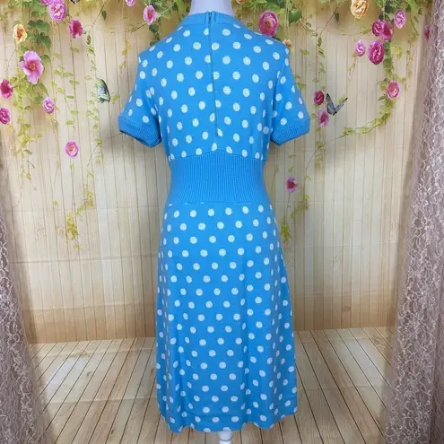 Vintage Blue FINE KNITS By ROGER  Polka Dot Sweater Dress