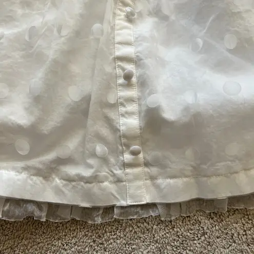 White Mini Dress Polkadots Puff sleeves Heart Cut Out Collar Frill Buttons XS