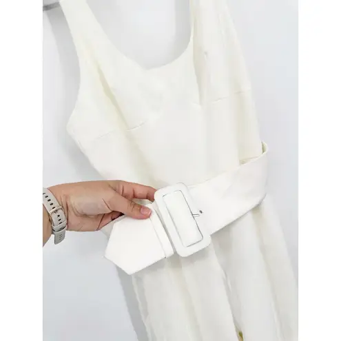 Jonathan Simkhai White Wide Leg Belted Crepe Side Slit Scoop Neck Jumpsuit 0 NWT