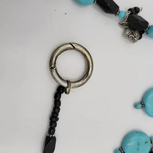 Womens Turquoise Necklace 18" Black Silver Beaded Collar Statement Jewlery Blue