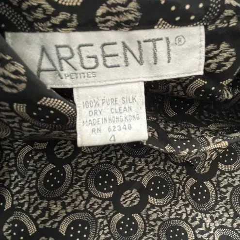 Argenti Vintage Black White Tan Geometric Long Sleeve Shirt Dress 4P Black