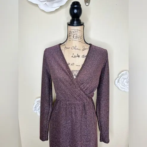 Pinkblush Maternity Metallic Faux Wrap Purple & Black Dress Size Medium