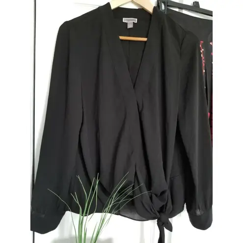 Chelsea28 Womens Faux Wrap Top Long Sleeve V Neck Blouse Black Size (M)