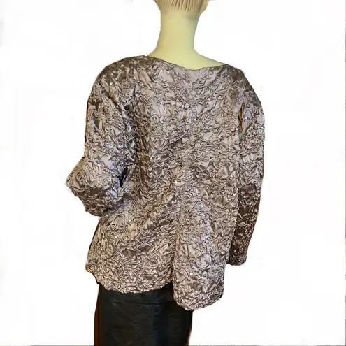 CACHET TAUPE & BLACK CRINKLED COCKTAIL TOP W/SEQUINS AND BLACK ROSETTE (3X) Brown
