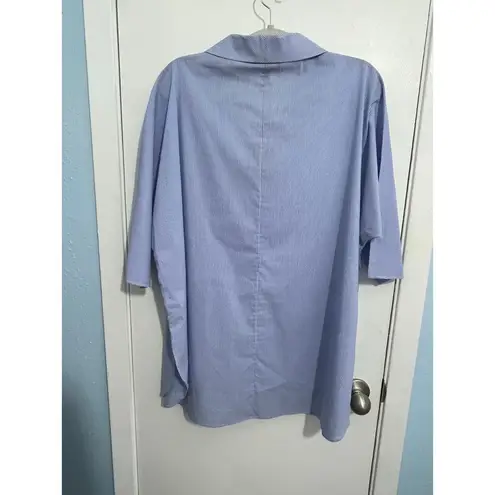 Ming Wang Tunic Blouse Large Blue Striped 3/4 Sleeve Oversized Office Preppy NWT