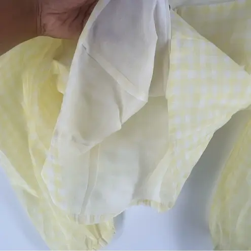 AVAVAV Firenze Sheer Gingham Puff Sleeve Top Feminine Prairie Lightweight Yellow Size L