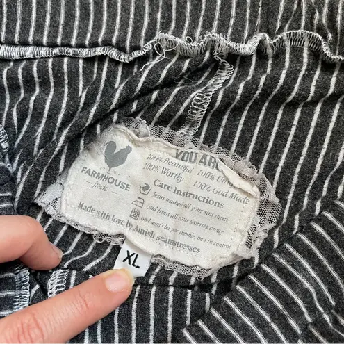 Farmhouse Frocks Striped Lagenlook Ruffle Hem Pull On Pants Black (XLarge) Size XL