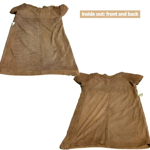 VINTAGE 1970'S ANN TAYLOR BROWN GENUINE SUEDE SHORT SLEEVE SHIFT DRESS (6)