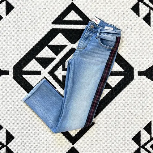 Driftwood Colette Plaid Trim Straight Crop Frayed Hem Jeans Size 24