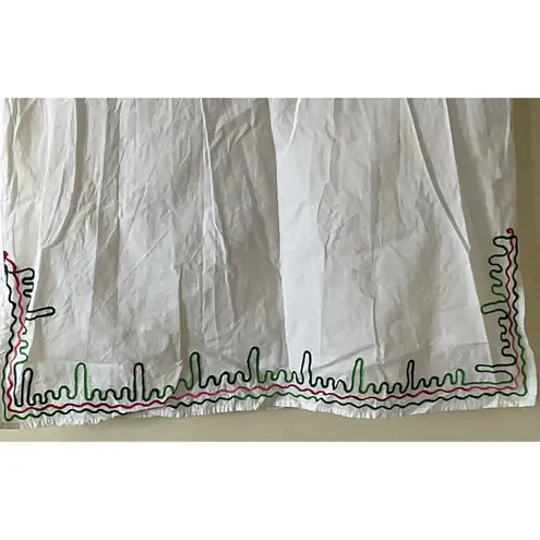 Sun Flower White Tops/Blouses Colorful Hand Stitched Mexican Style 100% Cotton Size XL