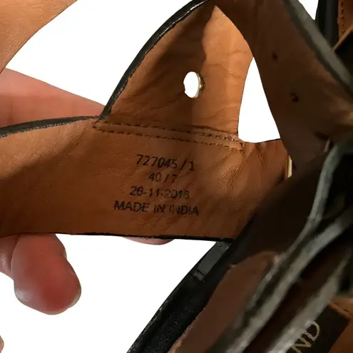 River Island ASOS Black Leather Heeled Sandals Gold Eyelet Detail Size 40 US 9