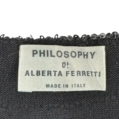 Philosophy di Alberta Ferretti Black Knit Satin Ruffle Scoop Neck Top Size L Size L