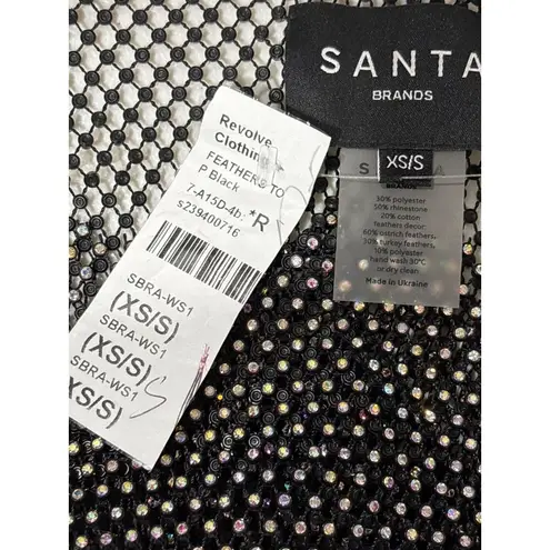 Santa Brands Feathers Top in Black XS/S New Womens Crystal Blouse
