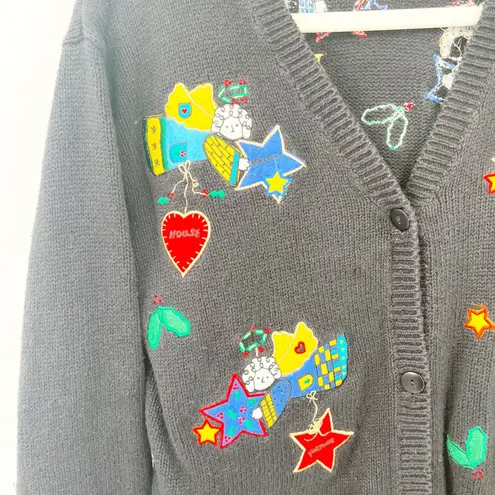 Quacker Factory The Womens Vintage Angels Ugly Christmas Sweater Cardigan Size L
