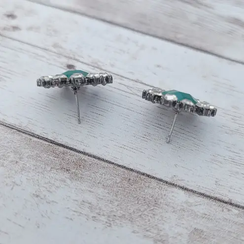 Vintage Earrings for Pierced Ears Statement Clear Gem & Green 7/8"