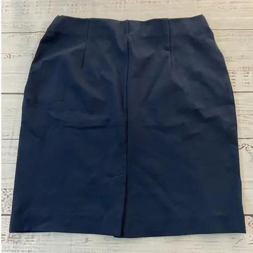 Tahari  Pencil Skirt Womens M Ponte Elastic Waist Back Slit Navy Blue Career NWT