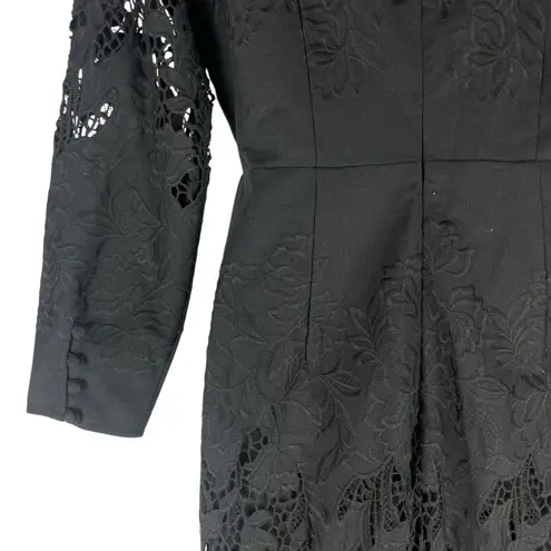 Marchesa Rosa Black Linen Lace Maxi Dress Handkerchief Hem Size 2