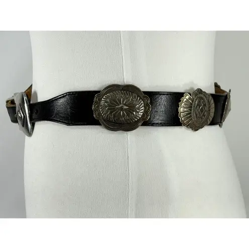 Vintage Womens Justin Leather Western Concho Belt Black Size 28 Boho Festival