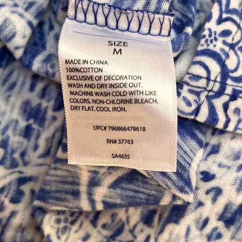 Rafaella Blue Sleeveless Floral Split Neckline Top W/ Lace