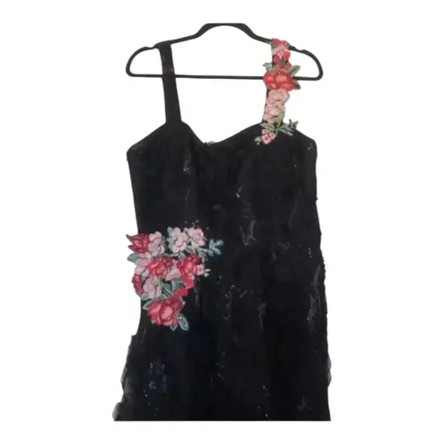 Teri Jon By Rickie Freeman Black Metallic Tiered Sleeveless Gown Size 14 NWT