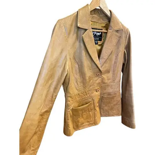 wilson's leather Vintage Maxima Camel Brown Button Biker Style Collared Jacket