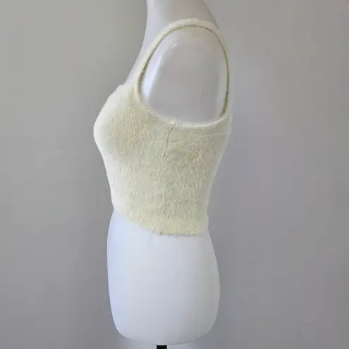 Francesca's Glo Fashion Cream Fuzzy Knit Square Neck Crop Tank Top Size Small