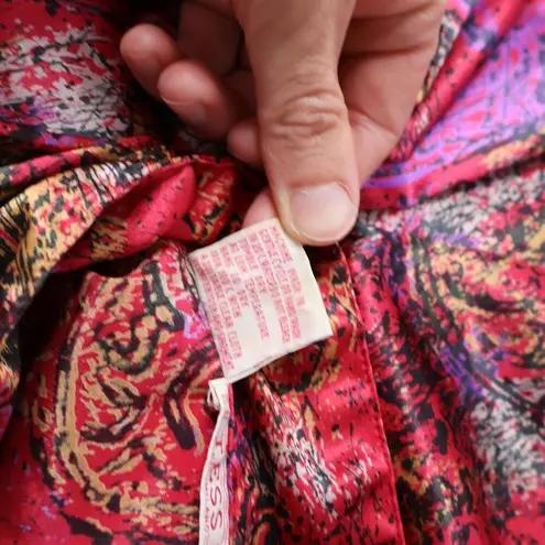 VTG 80s Tess Paris Red Satin Blouse Abstract Disco Secretary Retro Statement 10