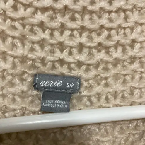 Aerie  Cream Colored Turtleneck Wool Blend Ribbed Open Knit Sweater thumbnail 2