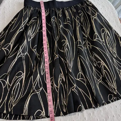 Milly New York Black And Metallic Gold Glitter Swirl Flare Skirt Size 12