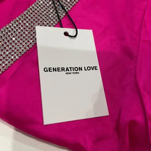 Generation Love NWT Candice Satin & Crystal Top Hot Pink XS