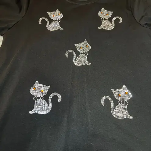 Catalog Favorites Rhinestone Cat Shirt Womens Large Long Sleeve Pets Cute Kitten Black