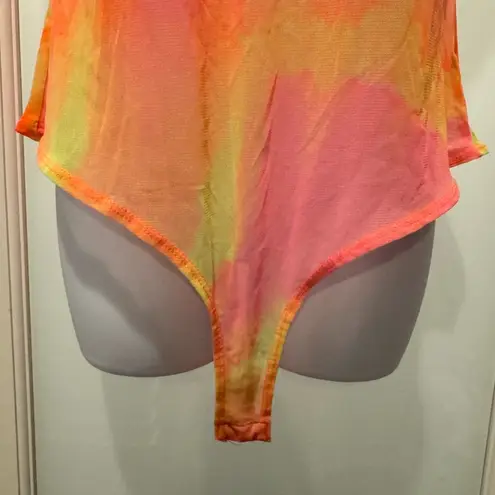 Love j Neon Tie Dye Sheer Bodysuit XL | Festival Rave Party Y2K