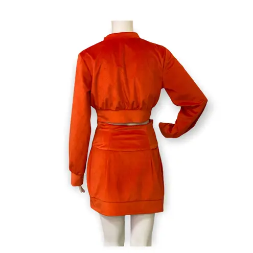 Suede Jacket & Skirt Set Orange
