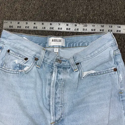 AGOLDE  Riley High Rise Straight Crop Jeans Women's Distressed Open Fray Knee 27