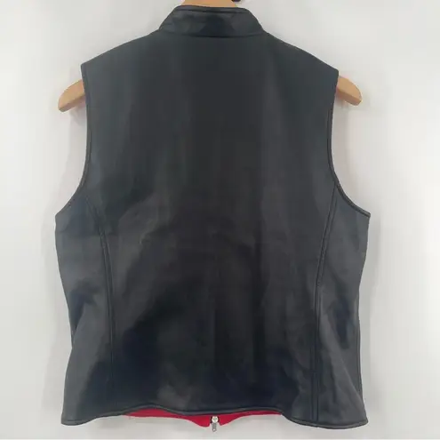 Pendleton Vest Vintage Black 100% Leather Zip Up Red Fleece Interior Size Small